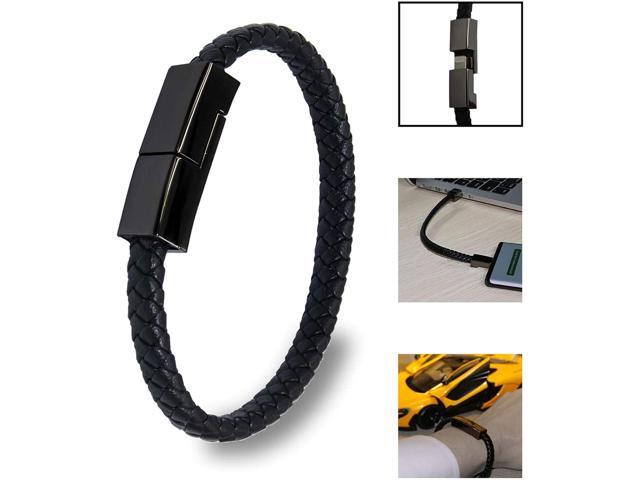 Leather Bracelet Charger USB Charging Cable Braided Cords USB Portable Travel Charger for Mens Womens Compatible with iPhone 14/13/12/11 pro XS MAX...