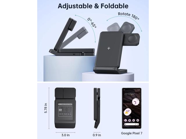 3 in 1 Foldable Wireless Charging Station for Google Pixel Watch 1, Pixel Buds Pro and Google Phones Fold/8 Pro/8/7 Pro/7a/7/6 Pro/6/5/4/3/XL,...