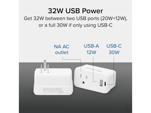 Plugable Wall Outlet Extender with 1x USB-C and 1x USB, 32W USB C Charger Block, USBC Fast Charger for iPhone 13/14, Travel, Home, Office, Cruise Ship