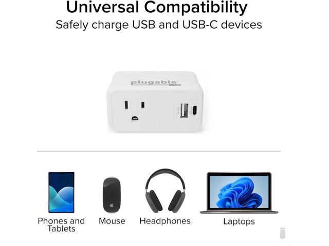 Plugable Wall Outlet Extender with 1x USB-C and 1x USB, 32W USB C Charger Block, USBC Fast Charger for iPhone 13/14, Travel, Home, Office, Cruise Ship