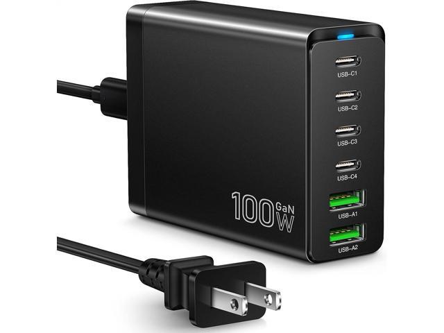 Fast USB C Charging Station, Total 100W 6-Port Charger Block with 4 USB-C and 2 USB-A Ports Quick 3.0 Adapter Work for iPhone 16 15 14 13 Pro Max,...