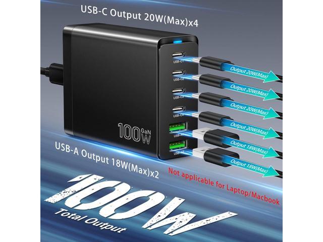 Fast USB C Charging Station, Total 100W 6-Port Charger Block with 4 USB-C and 2 USB-A Ports Quick 3.0 Adapter Work for iPhone 16 15 14 13 Pro Max,...