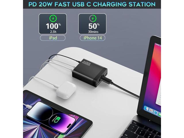 Fast USB C Charging Station, Total 100W 6-Port Charger Block with 4 USB-C and 2 USB-A Ports Quick 3.0 Adapter Work for iPhone 16 15 14 13 Pro Max,...