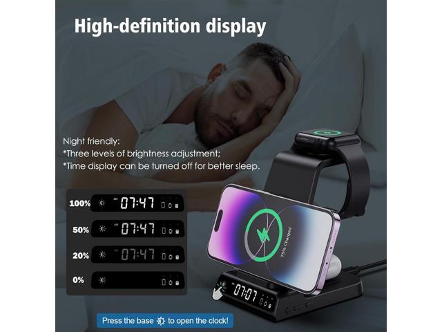 Wireless Charging Station, YiJYi 3 in 1 Watch Charger Stand with Digital Clock Suitable for iWatch SE/6/5/4/3/2/1,AirPods Pro, for iPhone...