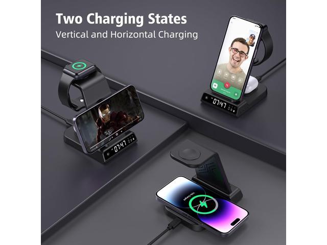 Wireless Charging Station, YiJYi 3 in 1 Watch Charger Stand with Digital Clock Suitable for iWatch SE/6/5/4/3/2/1,AirPods Pro, for iPhone...