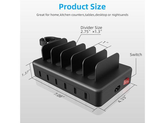 Charging Station for Multiple Devices, CREATIVE DESIGN 50W 6 Ports USB Charger Station with Apple Watch Holder & 6 Cables, Charging Dock for iPad...