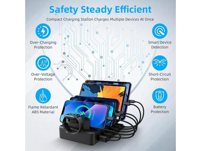 Charging Station for Multiple Devices, CREATIVE DESIGN 50W 6 Ports USB Charger Station with Apple Watch Holder & 6 Cables, Charging Dock for iPad...