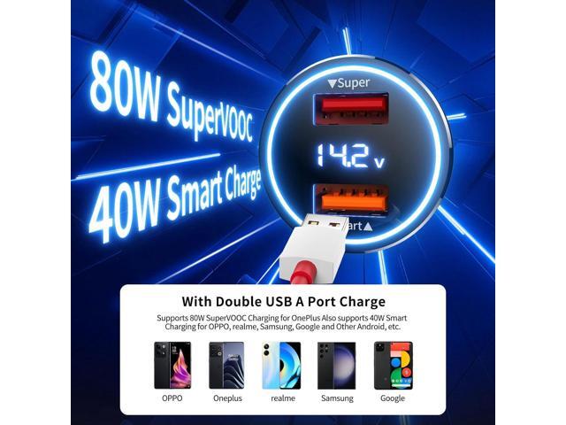 Car Charger SuperVOOC 80W for OnePlus 12R 12 11 10t 10 Pro, SuperVOOC Warp Charger for OnePlus Open Pad Nord 9 Pro 8 7T 6 6T 5 5T LED Display Dual...