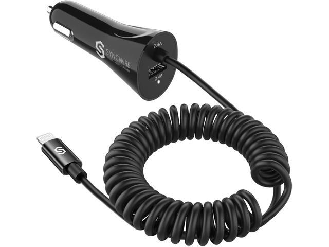 Syncwire iPhone Car Charger - Upgrade [Apple MFi Certified] 4.8A/24W Car Charging Adapter with Built-in Coiled Lightning Cable for Apple iPhone...
