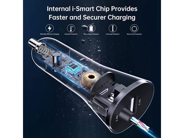 Syncwire iPhone Car Charger - Upgrade [Apple MFi Certified] 4.8A/24W Car Charging Adapter with Built-in Coiled Lightning Cable for Apple iPhone...