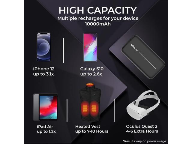 Vida IT Super Slim Power Bank Battery Pack for Heated Vest Jacket Coat Gloves 5V 2A 10000mAh DC Thin Portable Charger for Samsung Galaxy S21 S22...