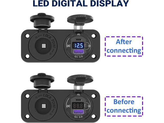 Cigarette Lighter Socket 12 Volt USB Outlet: PD 20W C and QC3.0 Car Port Aluminum Metal 12V Plug, 150W Charger Panel with Power Switch LED...