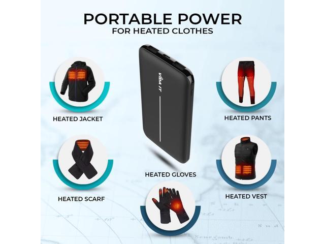 Vida IT Super Slim Power Bank Battery Pack for Heated Vest Jacket Coat Gloves 5V 2A 10000mAh DC Thin Portable Charger for Samsung Galaxy S21 S22...