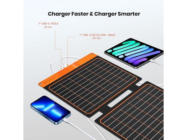 FlexSolar 20W Portable Solar Panel, High-Efficiency Monocrystalline PV Module Power Charger with Dual USB Ports for Phones, Tablets, Power Bank,...