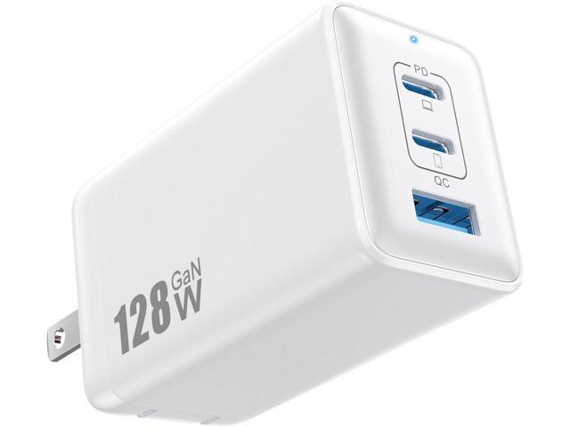 128W USB C Wall Charger,GaN III 3-Port Fast Charging Station,PD QC Foldable Charger Block Portable 65W Laptop Adapter for MacBook Pro/Air,iPad...