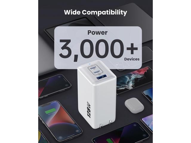 128W USB C Wall Charger,GaN III 3-Port Fast Charging Station,PD QC Foldable Charger Block Portable 65W USB C Laptop Adapter for MacBook...