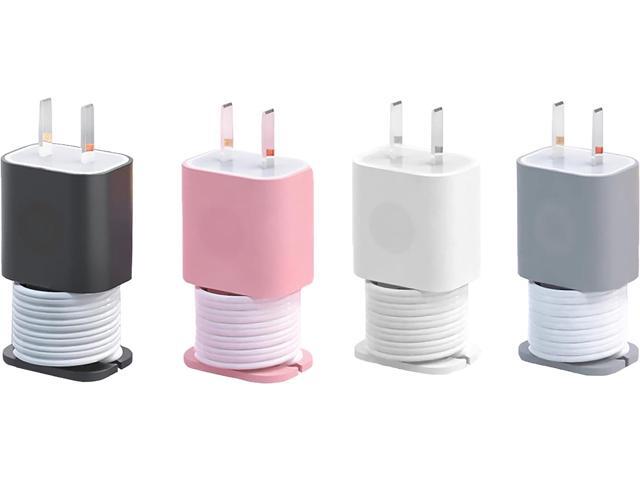 4-Pack 2 In 1 Silicone Charger Protector with Cord Wrap, Iphone Silicone Power Adapter Case, Snapback Charger Winder, Compatible with 18W/20W...