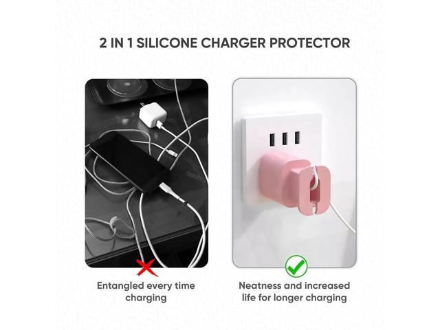 4-Pack 2 In 1 Silicone Charger Protector with Cord Wrap, Iphone Silicone Power Adapter Case, Snapback Charger Winder, Compatible with 18W/20W...