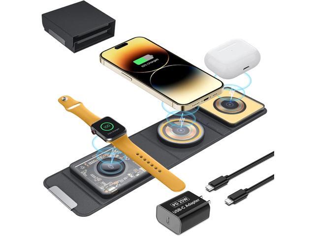 Mag-Safe 3 in 1 Charging Station for Apple, [with 25W Adapter] Foldable Magnetic Wireless Charger, 15W Fast Charging Pad Travel Charger for Multple...