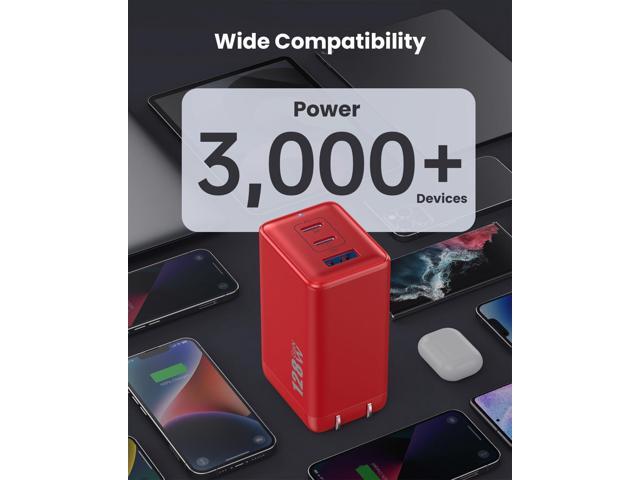 128W USB C Wall Charger,GaN III 3-Port Fast Charging Station,PD QC Foldable Charger Block Portable 65W USB C Laptop Adapter for MacBook...