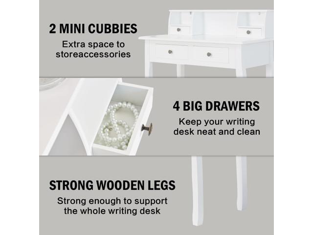 DMAITH Writing Desk with Storage Drawers, 32 Inch White Secretary Desk for Home Office, Computer Desk with Drawres, Small Vanity Desk for Bedroom