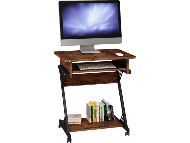 NEWSENDY Computer Desk with Keyboard Tray, 23.6 inch Rolling Small Desk with Wheels, Computer Cart with Storage, Mobile Desk Z Shaped for PC, Home...