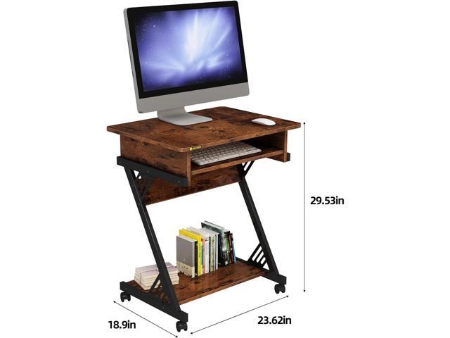 ALISENED Computer Desk for Small Spaces,23.6' Z-Shaped Compact Study Table with Smooth Keyboard Tray,with Wheels and Bottom Shelves for Home...