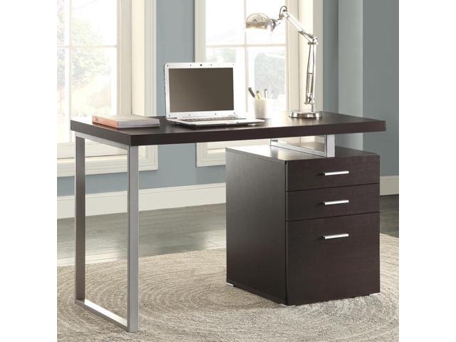 COASTER Furniture Brennan Modern 3 Drawer Home Office Writing Computer Desk Silver Metal Frame Cappuccino Brown Silver 800519