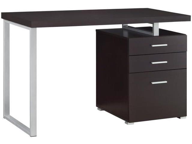 COASTER Furniture Brennan Modern 3 Drawer Home Office Writing Computer Desk Silver Metal Frame Cappuccino Brown Silver 800519
