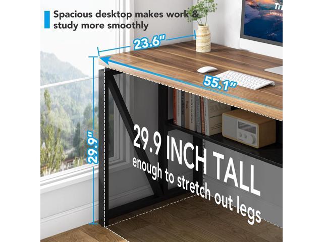 Tribesigns 55 inches Computer Desk with Bottom Stoage ShelfHome Office Desk Writing Table for Workstation,Dark Walnut + Steel Leg Cabinet not...