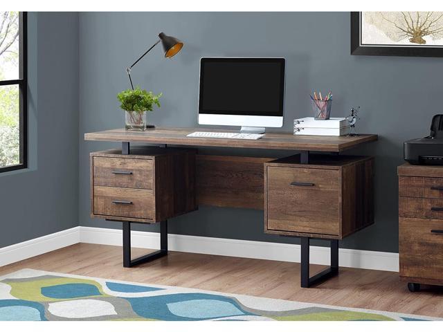 Monarch Specialties Computer Desk with Drawers - Contemporary Style - Home & Office Computer Desk with Metal Legs - 60'L (Brown Reclaimed Wood Look)