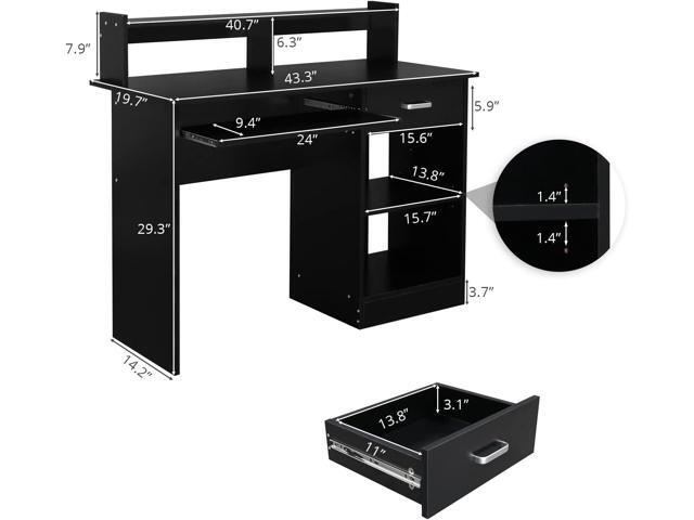 Karl home Computer Desk Study Writing Desk, Wooden Home Office Workstation PC Laptop Table with Drawer Shelf Keyboard Tray, Black