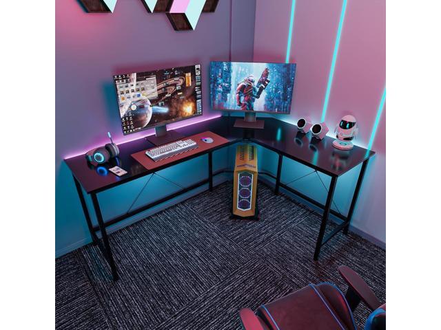 SUPER DEAL 66' L Shaped Gaming Corner Computer Desk with CPU Stand and Foot Rest Bar, PC Laptop Study Table Workstation Gaming Desk for Home...