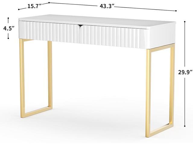 White Vanity Desk with 2 Drawers, Gold and White Desk,Home Office Desk Modern Makeup Vanity Table, Entryway Console Table, Sofa Table (Golden Legs)