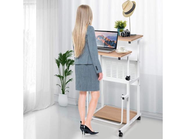 Tangkula Rolling Standing Desk Stand Up Desk, Height Adjustable Home Office Desk with Standing & Seating 2 Modes, Flexible Wheels & Footrest,...
