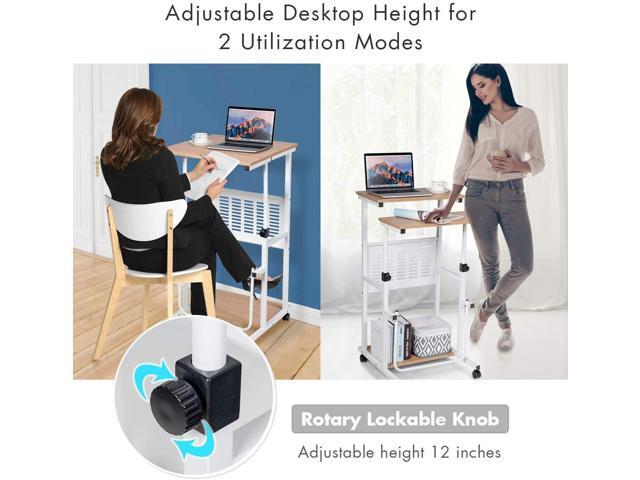 Tangkula Rolling Standing Desk Stand Up Desk, Height Adjustable Home Office Desk with Standing & Seating 2 Modes, Flexible Wheels & Footrest,...