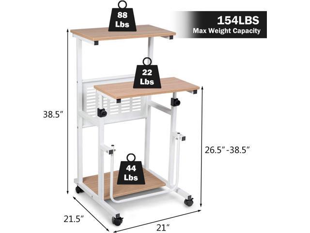 Tangkula Rolling Standing Desk Stand Up Desk, Height Adjustable Home Office Desk with Standing & Seating 2 Modes, Flexible Wheels & Footrest,...