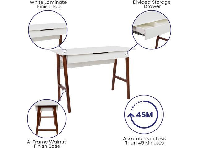 Flash Furniture Darla Computer Desk - White Home Office Desk with Storage Drawer - 42' Long Writing Desk for Bedroom