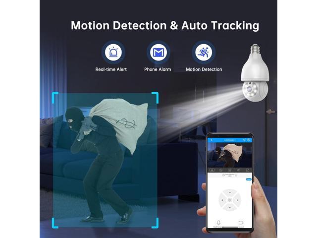 EVERSECU HD 2K 3.0MP Wireless Lightbulb Security Camera with E27 Light Connector, Motion Auto Tracking PTZ, 2 Way Audio, Spotlight Night Vision,...