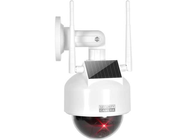 BNT Solar Dummy Fake Camera Security Outdoor, Solar Powered Simulated Surveillance Cameras with 1 Flashing Red LED Light/CCTV Sticker, Fake Dome...