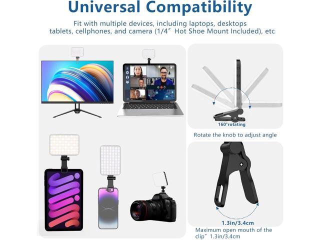 60 LED Portable Selfie Light Video Conference Lighting with Clip & Camera Tripod Adapter Rechargeable 2200mAh CRI 97+, 3 Light Modes for Phone...