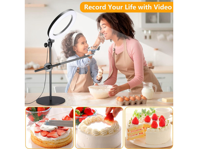 Selfie Ring Light with Stand and Phone Holder,Overhead Phone Mount with 10.5' Ring Lights,Desk Circle Light with Tripod Adjustable Shooting Arm for...