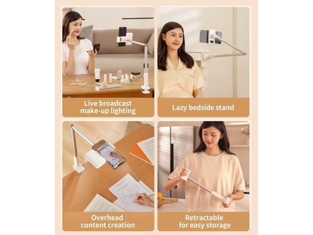 yAyusi Overhead Phone Mount for Recording,Phone Stand for Recording Overhead,Articulating Arm Cell Phone Holder with LED Ring Light,Desk/Bedside...