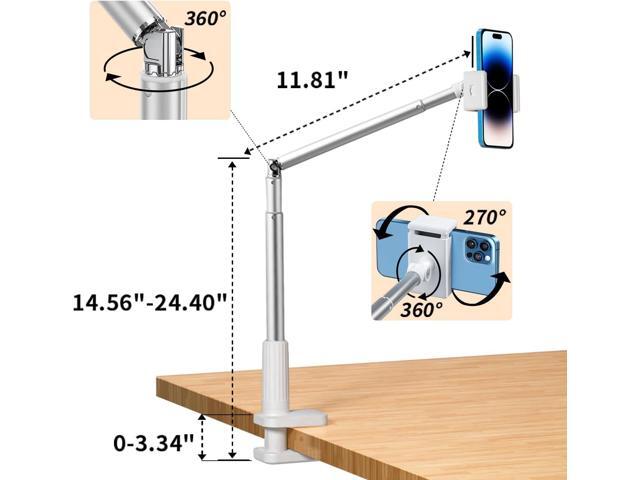 yAyusi Overhead Phone Mount for Recording,Phone Stand for Recording Overhead,Articulating Arm Cell Phone Holder with LED Ring Light,Desk/Bedside...