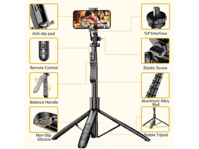61' Selfie Stick Tripod, All in One Extendable Phone Tripod Stand with Wireless Remote 360° Rotation for iPhone and Android Phone Selfies, Video...