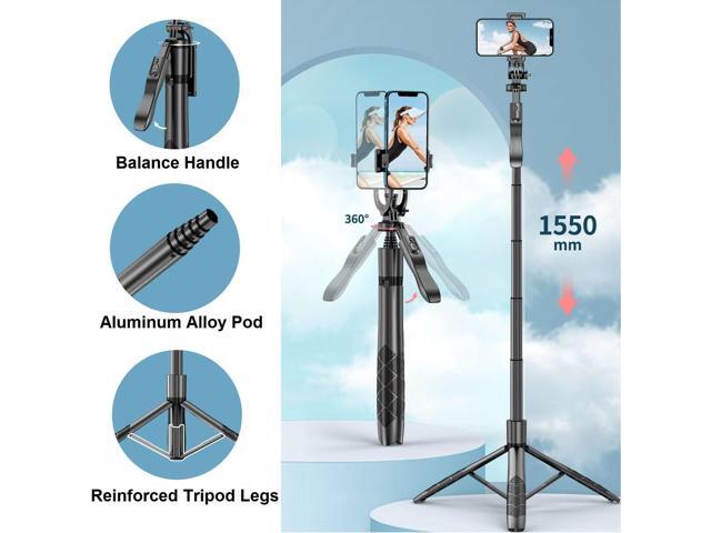 Selfie Stick Phone Tripod with Remote - 60' Extendable Tripod Stand for iPhone Android Camera 360° Rotation Overhead Tripod Phone Holder iPhone...