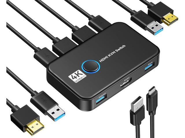 KVM Switch, Giimake KVM Switch HDMI,USB KVM Switch for 2 Computers Sharing One HD Monitor and Keyboard Mouse, Support 4K@60Hz,2 HDMI Cables and 2...