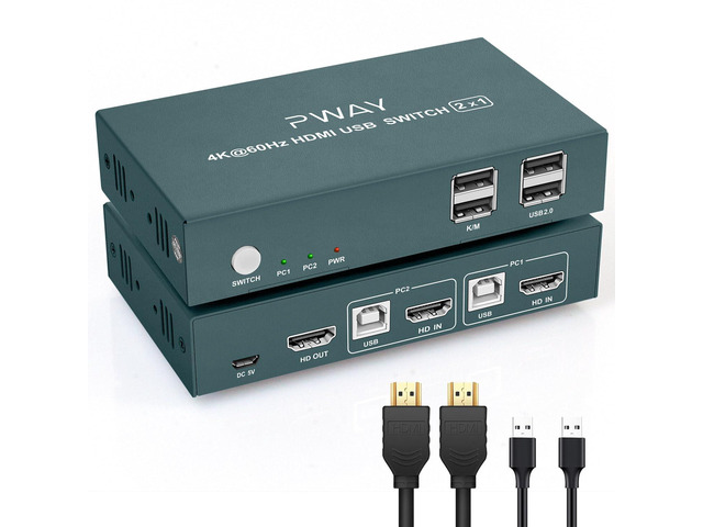 HDMI KVM Switch Two Computers One Monitor,2 Port KVM Switch USB2.0 Ultra HD 4K@6
