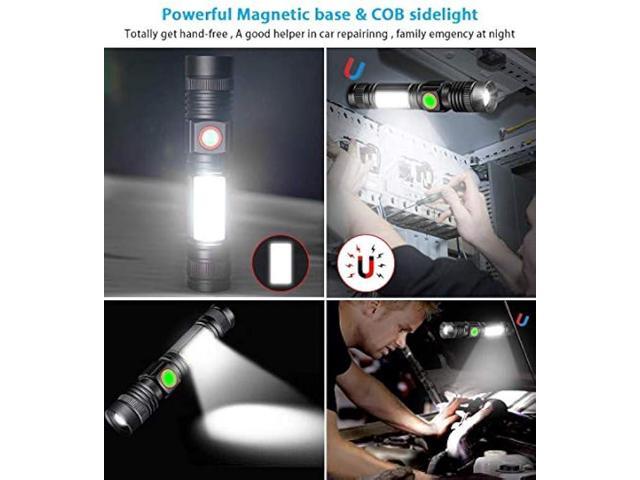 Flashlight USB Rechargeable, Magnetic LED Flashlight, Super Bright LED Tactical Flashlight with Cob Sidelight, 2000LM, Waterproof, Zoomable Best...
