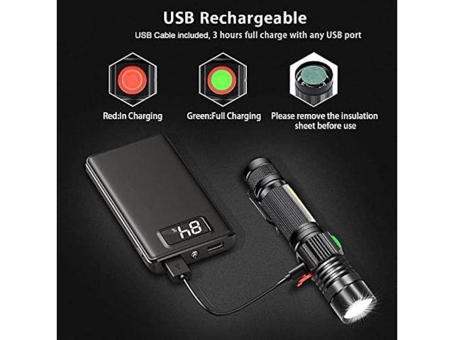 Flashlight USB Rechargeable, Magnetic LED Flashlight, Super Bright LED Tactical Flashlight with Cob Sidelight, 2000LM, Waterproof, Zoomable Best...
